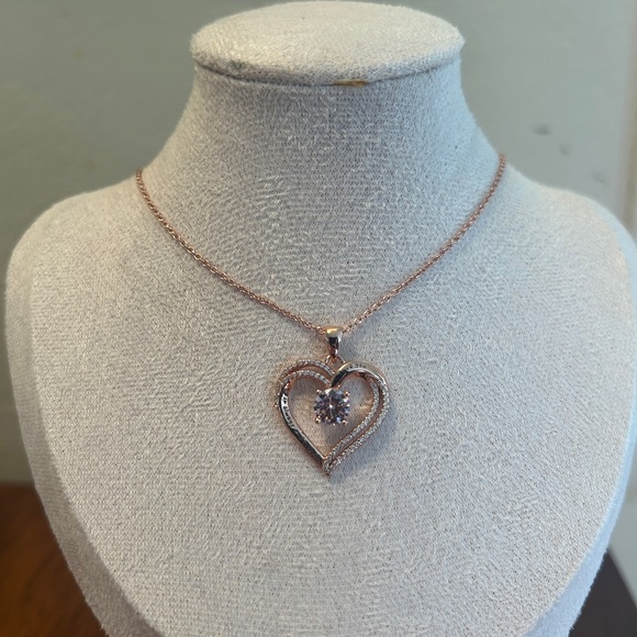 NWT 18k Rosegold Over 925 Sterling Silver Heart Birthstone CZ Pendant Necklace - Picture 5 of 7
